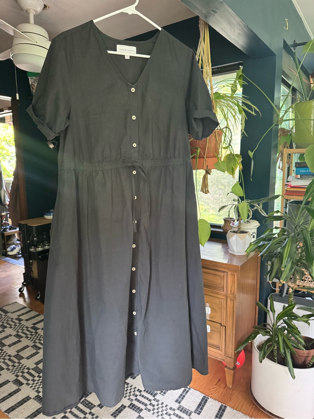 Nell Tradlands “Noir” Black Button-Front Midi Dress with Drawstring - Picture 2 of 4